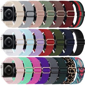 22 Pack Stretchy Nylon Band Compatible with Apple Watch Band 38mm 40mm 41mm 42mm 44mm 45mm Women Men, Adjustable Sport Elastic Replacement Strap for iWatch Series 9 8 7 6 5 4 3 2 1 SE