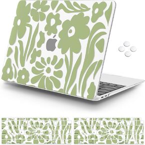 iCasso for MacBook Air 13 inch Case 2021 2020 2019 2018 Release A2337 M1 A2179 A1932, Cute Flower Hard Shell Protective Case for MacBook Air 13.3 inch & Keyboard Cover & Screen Film, Daisy Green