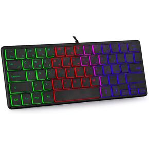 لوحة مفاتيح سلكية للألعاب من Hilitand بنسبة 60%، لوحة مفاتيح صغيرة مدمجة بإضاءة خلفية RGB، لوحة مفاتيح USB خفيفة الوزن للغاية 64 مفتاحًا لألعاب الكمبيوتر الشخصي، والطباعة، والسفر، وسهلة الحمل في رحلة العمل
