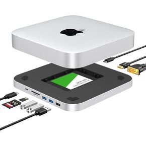 Mac Mini Dock, USB C Hub with Dual SSD Enclosure- Fits M.2 NVMe/SATA SSD and 2.5 inch SSD, USB-C 10Gbps, SD/TF Card Readers, Docking Station for Mac Mini M1/M2/Mac Studio | Accessories