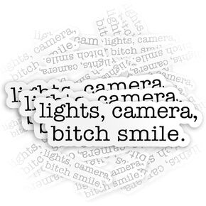 (3Pcs) Lights, Camera, Bitch Smile Stickers, 2" Car Decal Ttpd Motivational Quote Sticker Die-Cut Waterproof Vinyl Sticker for Hard Hat Laptop Water Bottle Phone Kindle Decal Stuff Gifts 2 Inches