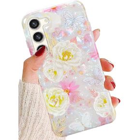 حافظة J.west Galaxy S23 5G 6.1 بوصة، لامعة فاخرة شفافة شفافة ملونة أوبال لؤلؤية رقيقة تصميم لامع طباعة غطاء سيليكون ناعم للنساء الفتيات حافظة هاتف واقية رفيعة من مادة TPU