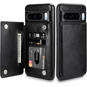 HianDier for Google Pixel 8 Pro Case Wallet with Card Holder Women Men PU Leather Shockproof Google Pixel 8 Pro Phone Case Magnetic Closure Protective Phone Cover for Google 8 Pro Case-Black