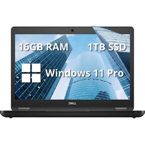 Dell Latitude 5490 14" FHD Business Laptop, Intel i5-8350U Quad Processor, 16GB RAM, 1TB PCIe SSD, ‎Intel UHD Graphics, Backlit Keyboard, HD Webcam, Windows 11 Pro, Black