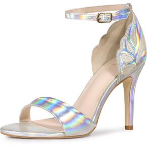 Allegra K Women's Butterfly Heels Metallic Stiletto Heel Sandals
