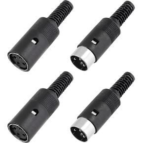 2 Pair 3 Pin Male + Female DIN Adapter, Black Plastic Shell Audio Socket Interface AV Connector