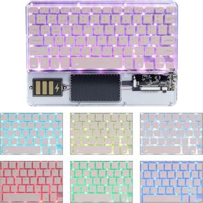 Ultra-Slim Bluetooth Keyboard 7 Colors Backlit Portable Mini Wireless Keyboard Rechargeable for Apple iPad iPhone Samsung Tablet Phone Smartphone iOS Android Windows-Transparent