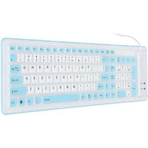 Foldable Silicone Keyboard,USB Wired Silicone Keyboard,103 Keys Waterproof Rollup Keyboard,Soft Touch Keyboard for PC,Laptop,Notebook(blue)