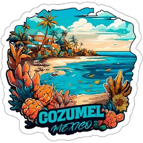 ملصق Cozumel المكسيك للمغامرة التذكارية ملصق فينيل صغير مقاوم للماء لزجاجة المياه وكوب جواز السفر وسجل القصاصات والكمبيوتر المحمول ولوح التزلج والكمبيوتر والهاتف 4 بوصة