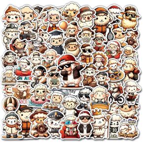 Pack 50 PCS Sheep Stickers Print Funny Animal Cartoon Waterproof Vinyl Decals Cute Items for Adults Kids Teens Decor Laptop Phone Case Car Water Bottles Helmet Journal