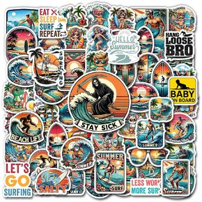 Pack 50 PCS Go Surfing Stickers Print Tropical Hawaii Beach Outdoors Theme Waterproof Surf Vinyl Decals for Teens Boys Girls Adults Decor Skateboard Water Bottles Bumper Helmet
