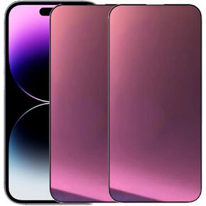 2 PCS Anti-Blue Tempered Glass Mirror Screen Protector Film Suit for iPhone 14 Pro Max, 6.7 inch 9H Hardness Anti-scratch Full Covered (Blue)
