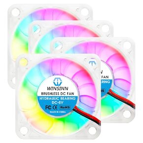 WINSINN 50mm RGB Fan 24V, LED Colorful Micro 24 Volt Fans 5010 Hydraulic Bearing, Brushless Cooling 50x10mm 2PIN, Works with 3D Printer/Computer/Notebook/PC Case/Router/TV Box (Pack of 4Pcs)