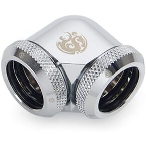 Bitspower Dual Enhance Multi-Link Adapter Fitting for 16mm OD Rigid Tubing, 90 Degree Angle, Silver Shining