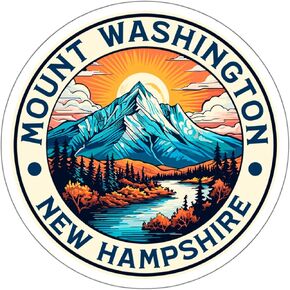ملصق Mount Washington New Hampshire للسفر في الهواء الطلق ملصق فينيل صغير مقاوم للماء لزجاجة المياه وكوب جواز السفر ودفتر القصاصات والكمبيوتر المحمول ولوح التزلج مقاس الهاتف 4 بوصات هدية مضحكة