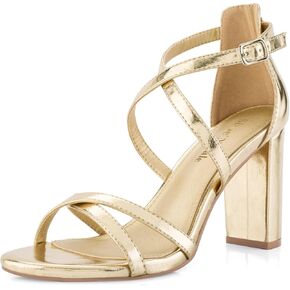 Shoe'N Tale Chunky Block High Strappy Heels for Women Pump Heeled Sandals Open Toe Ankle Strap Buckle Party Wedding Prom Dress Shoes