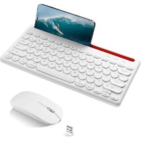 UrbanX Compact Rechargeable Wireless Multi-Device Bluetooth Keyboard and Mouse Combo with Bracket for Samsung Galaxy S22 Ultra 5G supports Windows, macOS, Android, PC, Mac, Laptop, Smartphone, Tablet