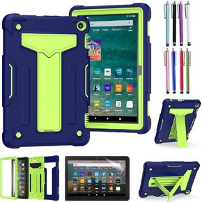 EpicGadget Case for Amazon Fire HD 8 / Fire HD 8 Plus (12th Generation, 2022 Released) - Heavy Duty Hybrid Protective Case Cover with Kickstand + 1 Screen Protector and 1 Stylus (Teal/Pink)