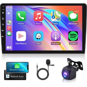 2G 32G Android Car Stereo Double Din with Wireless Apple Carplay, Rimoody 9 Inch Touch Screen Car Radio 2 Din with GPS Navigation Bluetooth FM HiFi WiFi USB Android Auto + AHD Backup Camera