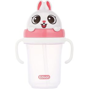 Edison Friends 3D Non-Spill Straw Cup for Baby, Toddler, BPA Free (White Rabbit) Patented, Platinum Silicone, (10.1 Oz / 300mm) Made in Korea