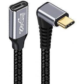 NFHK Up Down Angled USB-C USB 3.1 Type C Male to Female Extension Data Cable 10Gbps 100W with Sleeve for Laptop 200CM