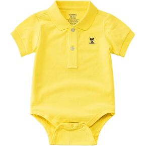 Baby Boys Girls Polo Bodysuit Cotton Short Sleeve Embroidery Bear Romper Jumpsuit 0-24 Months