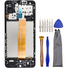 Complete Screen LCD Digitizer Touch Assembly Replacement for Samsung Galaxy M12 SM-M127F with Tool Kit and Screen Frame Installed Black 6.5"