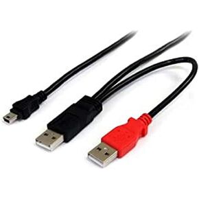 StarTech.com 1 ft USB Y Cable for External Hard Drive - USB A to mini B - USB cable - USB (M) to mini-USB Type B (M) - USB 2.0 - 1 ft - black - USB2HABMY1, 1 ft / 30cm