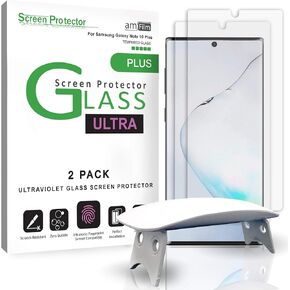 amFilm Ultra Glass Screen Protector for Samsung Galaxy Note 10 Plus, UV Gel Application, Compatible with UltraSonic FingerPrint Scanner for Galaxy Note 10 Plus(2019), Tempered Glass, 2 Pack