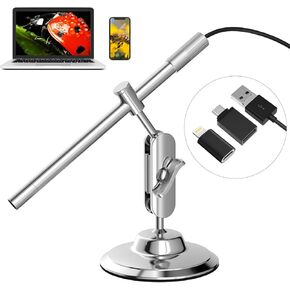 Handheld Digital Microscope for Mobile Devices, iOS and Android Windows MacOS Compatible, USB Connectivity Coin Magnifier with 8 Adjustable LED Lights