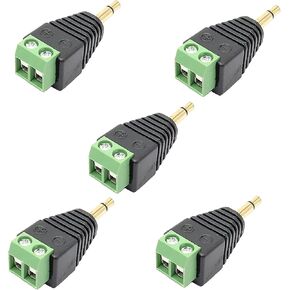 5Pcs 3.5mm TS Mono Male Plug to 2 Pin 2-Screw Terminal Block Female AUX Headphone Balun Converter Adapter Solderless Connector