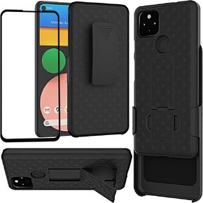 Ailiber Google Pixel 4a 5G Case Holster, Pixel 4a 5G Screen Protector, (Not Fit Pixel 4a) Swivel Belt Clip Kickstand Holder, Slim Rugged Full Armor Protective Cover for Google Pixel4a with 5G -Black