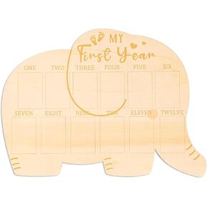 My First Year Photo Frame, Wooden 1st Birthday Picture Board 12 Months Baby Photo Display Elephant Shape Nursery Decoration Gift for Boys Girls Newborn Baby Mom Memories