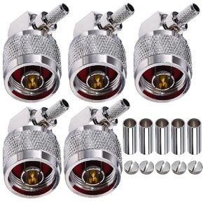 N Male Right Angle Crimp Connector N Male Plug 90 Degree Elbow RF Coaxial Adapter for RG58 RG142 Extension Cable 5 Pack