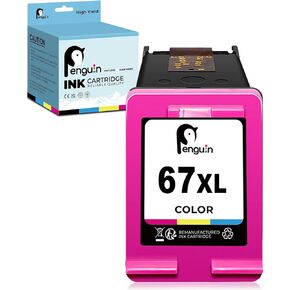 Penguin 67XL Ink Cartridges for HP Printers Deskjet 2755e 2800 2855e 4155e 2752 2723e Envy 6055 6052 Envy Pro 6458 6452 6455 Remanufactured High Yield 67 XL hp67 hp67xl 1 Color