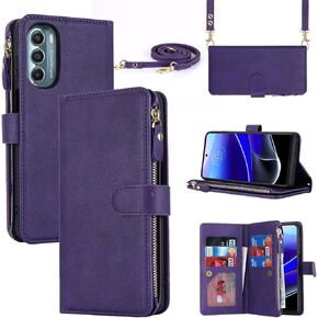 iCoverCase for Motorola Moto G Stylus 5G 2022 Wallet Case with Card Holder, Kickstand Feature PU Leather Case with Adjustable Crossbody Lanyard Magnetic Clasp Zipper Pocket Flip Cover (Rose Gold)