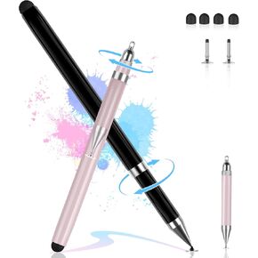 2-in-1 Stylus, Stylus Pen for Touchscreen, 2 PCS Stylus Pen for iPad, High Sensitivity & Precision Suitable for All Touch Screens of iPhone/ipad/Android Tablets (Black+Rose)