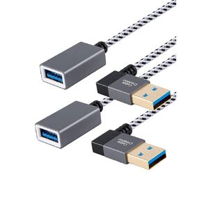 CableCreation Short USB 3.0 Extension Cable 1FT, Left Angle USB 3.0 Male to Female Extender Cord, 90 Degree USB 3.0 for VR, PlayStation, Xbox, Keyboard, Space Gray 0.3m