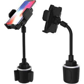 Cup Holder Cell Phone Mount Cradle Stand for Car,Golf Cart,Truck,Fits Most Smartphones,8-Inch Long Gooseneck,360 Rotation Adjustable,Black