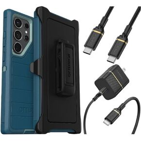 OtterBox Galaxy S23 Ultra (Only) Bundle: Defender Series Screenless case (Black) - Microbial Defense Protection USB-C to USB-C Wall Charging Kit, 20W