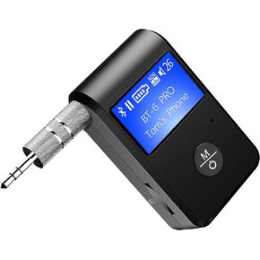 ZIIDOO Visible Bluetooth Car Adapter,Aux Bluetooth Adapter 5.0 with Display Screen,Portable Bluetooth Receiver with DSP/CVC Noise Cancellation and TF Card Socket