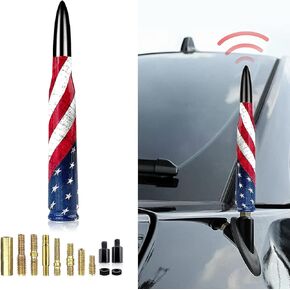 1 Pack Bullet Car Antenna, 0.78In x 5.51In Anti-Theft Vehicle Signal Antenna, American Flag Design, Personalized Decoration, Universal Automotive Signal Booster for Truck SUV Car (Black)