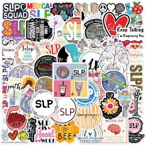 52Pcs SLP Stickers Pack, Speech Language Pathologist Aesthetic Vinyl Waterproof Stickers for Water Bottle,Skateboard,Laptop,Phone,Scrapbooking Decals Gifts for Kids Teens Adults（SLP）