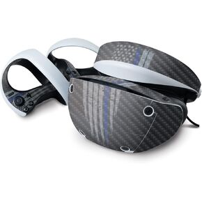 MightySkins Carbon Fiber Skin Compatible with Sony Playstation VR2 - Thin Blue Line | Protective Durable Textured Carbon Fiber Finish | Easy to Apply & Change Styles | Made in The USA