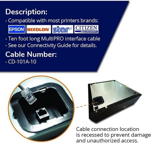 كابل واجهة الطابعة APG | CD-101A-10 | كابل من درج النقود إلى الطابعة | 1 × RJ-12 ذكر - 1 × RJ-45 ذكر | يتصل بطابعات EPSON وStar | طول 10 بوصات in Kuwait