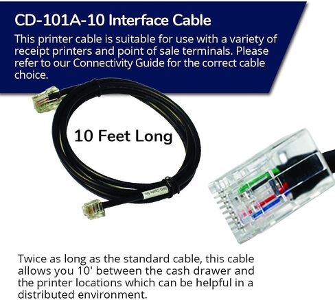 كابل واجهة الطابعة APG | CD-101A-10 | كابل من درج النقود إلى الطابعة | 1 × RJ-12 ذكر - 1 × RJ-45 ذكر | يتصل بطابعات EPSON وStar | طول 10 بوصات in Kuwait
