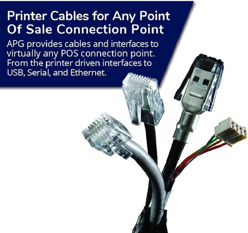 كابل واجهة الطابعة APG | CD-101A-10 | كابل من درج النقود إلى الطابعة | 1 × RJ-12 ذكر - 1 × RJ-45 ذكر | يتصل بطابعات EPSON وStar | طول 10 بوصات in Kuwait
