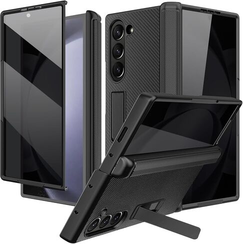 NINKI for Samsung Galaxy Z Fold 6 Case with Privacy Screen Protector,4 in 1 Magnetic Hinge Case for Samsung Z Fold 6 Case with Kickstand, Z Fold 6 Leather Case for Galaxy Z Fold 6 5G Phone Case Black in Kuwait