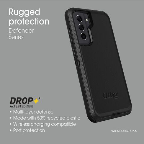 OtterBox Galaxy S21 FE 5G (Only) Defender Series Case - BLACK, rugged & durable, with port protection, includes holster clip kickstand in Saudi Arabia
