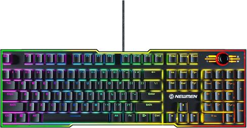 لوحة مفاتيح الألعاب Newmen GM711 كاملة الحجم بإضاءة خلفية RGB ولوحة مفاتيح ميكانيكية قابلة للتبديل السريع مع التحكم في الوسائط المتعددة ولوحة مفاتيح ألعاب الكمبيوتر السلكية ذات 104 مفتاح لنظام التشغيل Windows Mac (مفتاح أحمر) in Kuwait